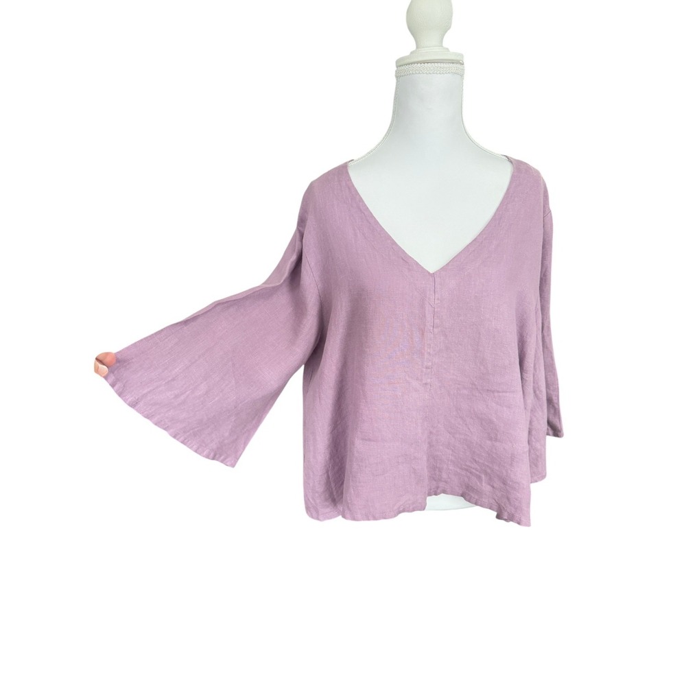 Bryn Walker Linen Lily Top XS 3/4 Sleeve Purple Coastal Grandmother Lagenlook